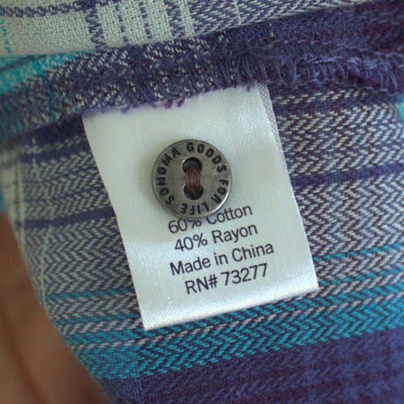 Sonoma Women's Button Down | Plaid Blue Button Down - Picture 4 of 4